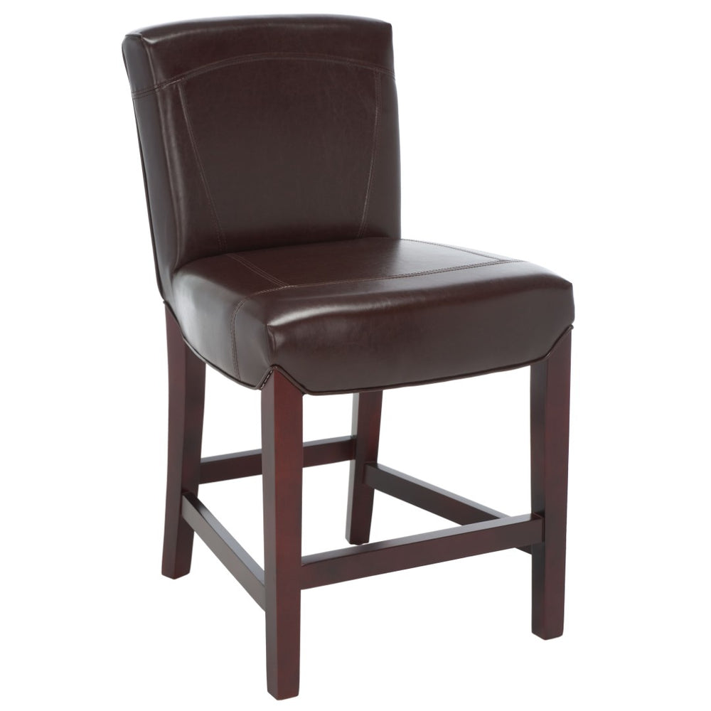 Safavieh Ken Counter Stool - Elegant Brown Bicast Leather With Classic Cherry Mahogany Frame For Comfort HUD8202A