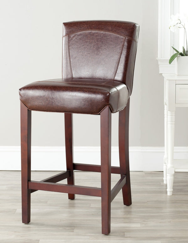 Safavieh Ken Bar Stool - Luxurious Brown Bicast Leather Upholstery, Sturdy Mahogany Frame, Timeless Elegance HUD8203A
