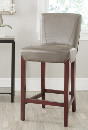 Safavieh Ken Bar Stool - Elegant Clay Bicast Leather With Cherry Mahogany Frame For Modern Kitchen & Bar Decor HUD8203B