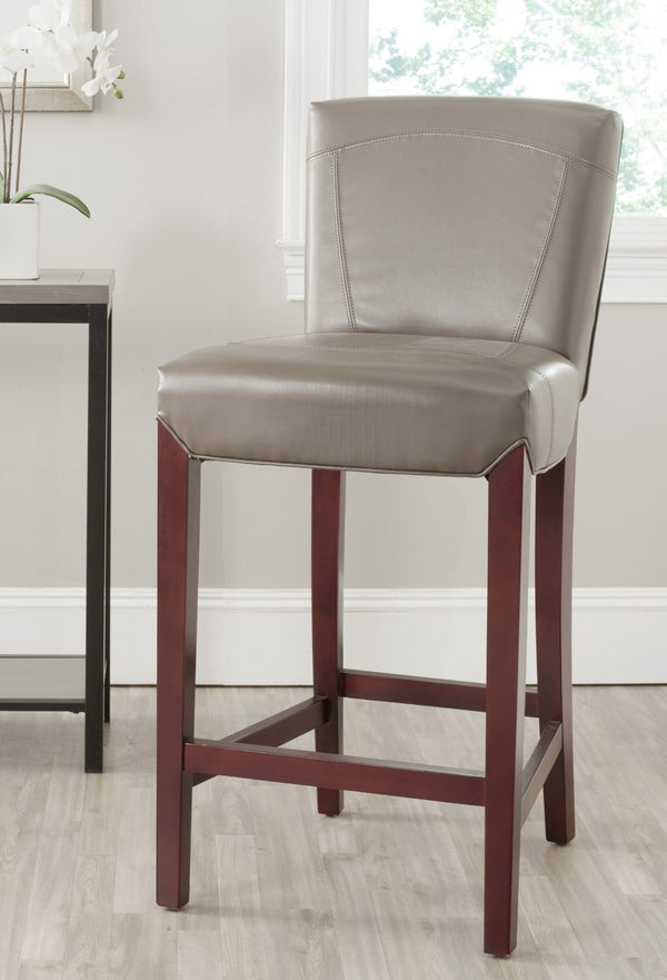 Safavieh Ken Bar Stool - Elegant Clay Bicast Leather With Cherry Mahogany Frame For Modern Kitchen & Bar Decor HUD8203B