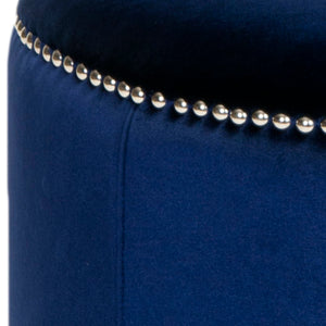 Safavieh Hogan Ottoman - Royal Blue Upholstered Round Ottoman With Nail Head Trim & Beechwood Legs For Style HUD8208F