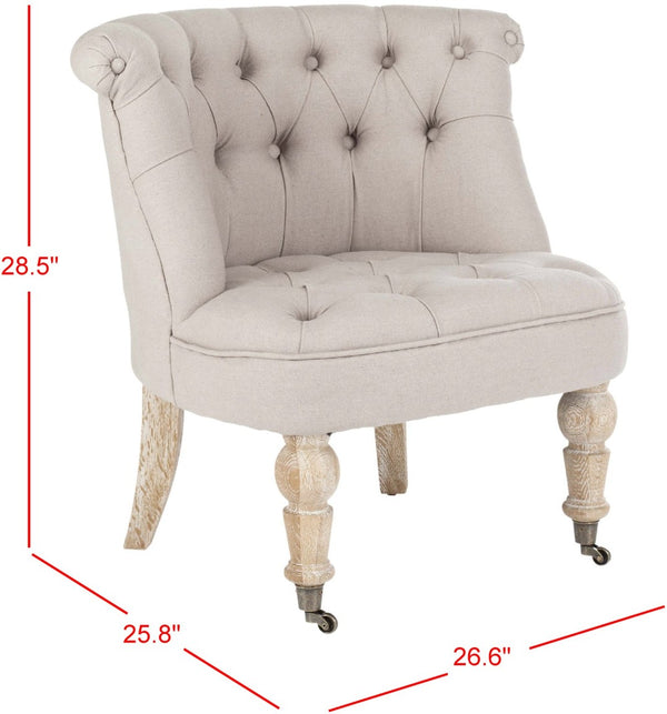 Safavieh Baby Tufted Chair - Elegant Victorian Accent For Small Spaces, Perfect For Living Rooms & Bedrooms Taupe/White Wash HUD8209B