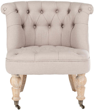Safavieh Baby Tufted Chair - Elegant Victorian Accent For Small Spaces, Perfect For Living Rooms & Bedrooms Taupe/White Wash HUD8209B