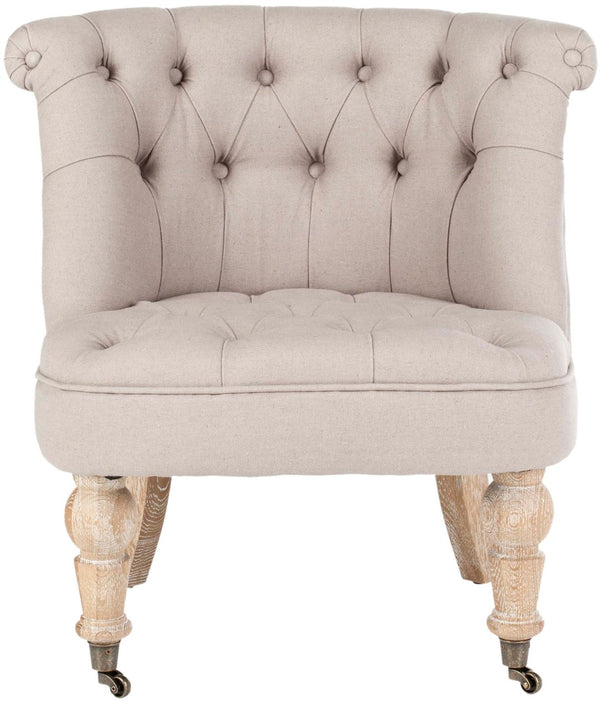 Safavieh Baby Tufted Chair - Elegant Victorian Accent For Small Spaces, Perfect For Living Rooms & Bedrooms Taupe/White Wash HUD8209B