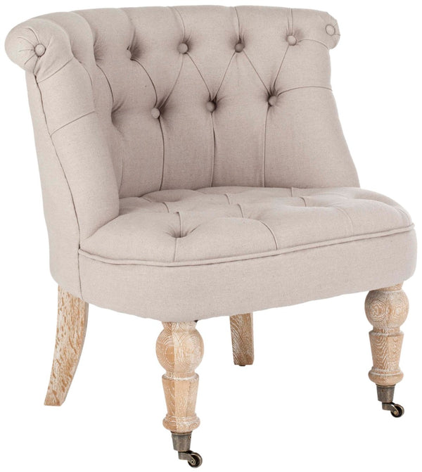 Safavieh Baby Tufted Chair - Elegant Victorian Accent For Small Spaces, Perfect For Living Rooms & Bedrooms Taupe/White Wash HUD8209B
