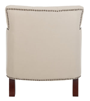 Safavieh Colin Tufted Club Chair - Timeless Accent Piece With Brass Nailhead Trim For Elegant Spaces Ecru/Cherry Mahogany HUD8212A