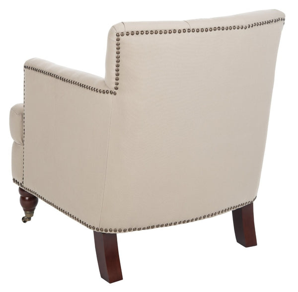 Safavieh Colin Tufted Club Chair - Timeless Accent Piece With Brass Nailhead Trim For Elegant Spaces Ecru/Cherry Mahogany HUD8212A