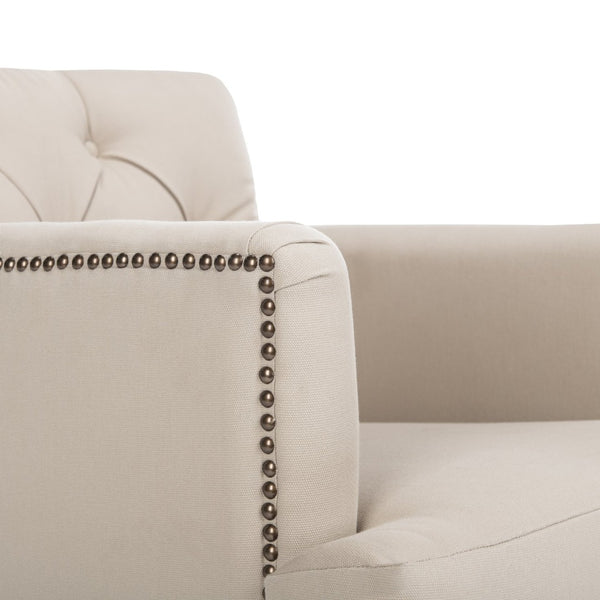 Safavieh Colin Tufted Club Chair - Timeless Accent Piece With Brass Nailhead Trim For Elegant Spaces Ecru/Cherry Mahogany HUD8212A