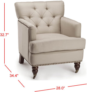 Safavieh Colin Tufted Club Chair - Timeless Accent Piece With Brass Nailhead Trim For Elegant Spaces Ecru/Cherry Mahogany HUD8212A