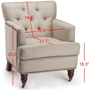 Safavieh Colin Tufted Club Chair - Timeless Accent Piece With Brass Nailhead Trim For Elegant Spaces Ecru/Cherry Mahogany HUD8212A