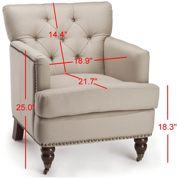 Safavieh Colin Tufted Club Chair - Timeless Accent Piece With Brass Nailhead Trim For Elegant Spaces Ecru/Cherry Mahogany HUD8212A