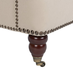 Safavieh Colin Tufted Club Chair - Timeless Accent Piece With Brass Nailhead Trim For Elegant Spaces Ecru/Cherry Mahogany HUD8212A