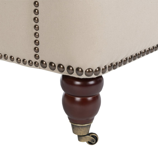 Safavieh Colin Tufted Club Chair - Timeless Accent Piece With Brass Nailhead Trim For Elegant Spaces Ecru/Cherry Mahogany HUD8212A