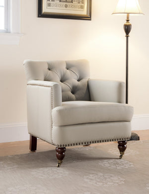Safavieh Colin Tufted Club Chair - Timeless Accent Piece With Brass Nailhead Trim For Elegant Spaces Ecru/Cherry Mahogany HUD8212A