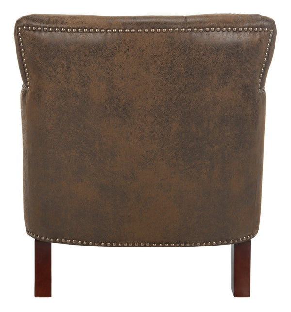 Safavieh Colin Tufted Club Chair - Timeless Accent Piece With Brass Nailhead Trim For Elegant Spaces Brown/ Cherry Mahogany HUD8212B