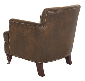Safavieh Colin Tufted Club Chair - Timeless Accent Piece With Brass Nailhead Trim For Elegant Spaces Brown/ Cherry Mahogany HUD8212B