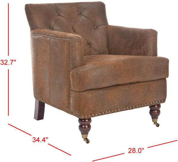 Safavieh Colin Tufted Club Chair - Timeless Accent Piece With Brass Nailhead Trim For Elegant Spaces Brown/ Cherry Mahogany HUD8212B