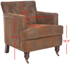 Safavieh Colin Tufted Club Chair - Timeless Accent Piece With Brass Nailhead Trim For Elegant Spaces Brown/ Cherry Mahogany HUD8212B