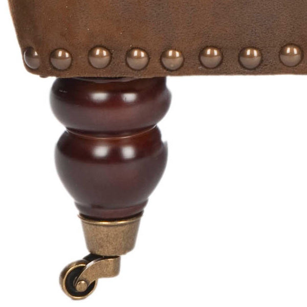 Safavieh Colin Tufted Club Chair - Timeless Accent Piece With Brass Nailhead Trim For Elegant Spaces Brown/ Cherry Mahogany HUD8212B