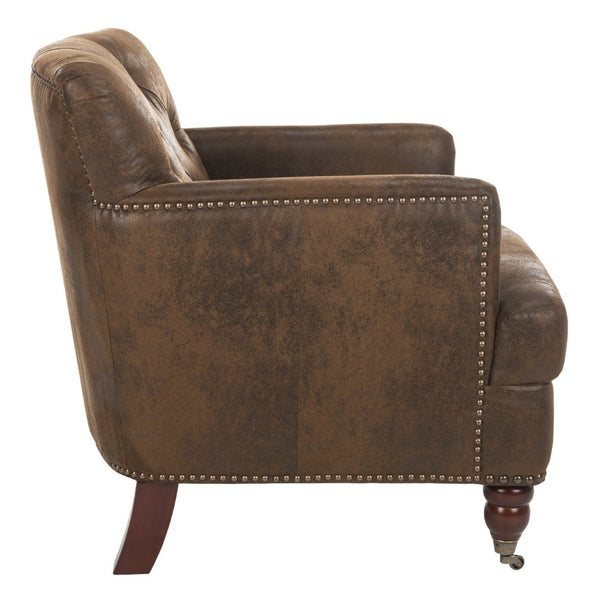 Safavieh Colin Tufted Club Chair - Timeless Accent Piece With Brass Nailhead Trim For Elegant Spaces Brown/ Cherry Mahogany HUD8212B