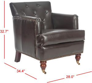 Safavieh Colin Tufted Club Chair - Timeless Accent Piece With Brass Nailhead Trim For Elegant Spaces Brown / Leather HUD8212C