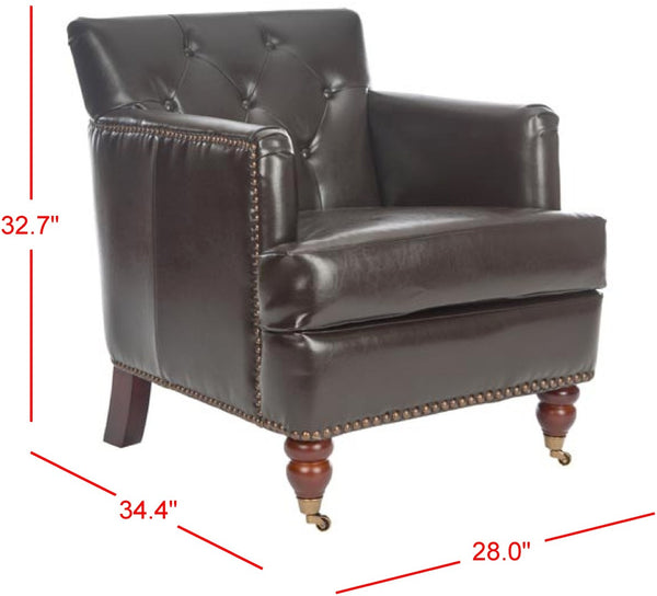 Safavieh Colin Tufted Club Chair - Timeless Accent Piece With Brass Nailhead Trim For Elegant Spaces Brown / Leather HUD8212C
