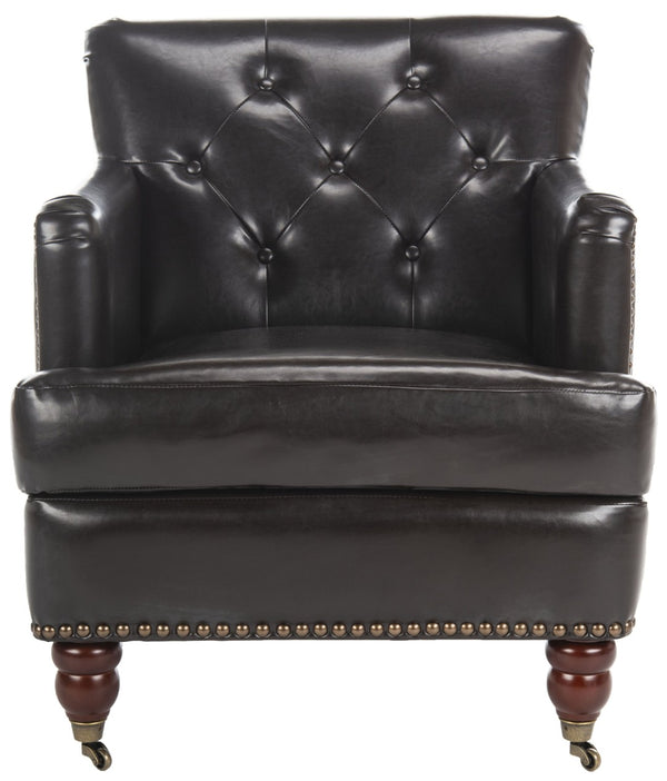 Safavieh Colin Tufted Club Chair - Timeless Accent Piece With Brass Nailhead Trim For Elegant Spaces Brown / Leather HUD8212C