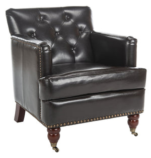 Safavieh Colin Tufted Club Chair - Timeless Accent Piece With Brass Nailhead Trim For Elegant Spaces Brown / Leather HUD8212C