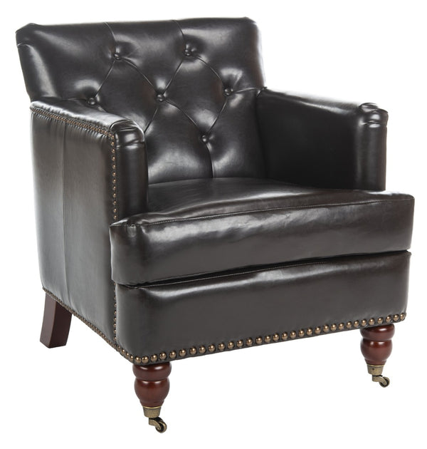 Safavieh Colin Tufted Club Chair - Timeless Accent Piece With Brass Nailhead Trim For Elegant Spaces Brown / Leather HUD8212C