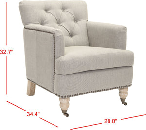 Safavieh Colin Tufted Club Chair - Timeless Accent Piece With Brass Nailhead Trim For Elegant Spaces Stone / Grey HUD8212E