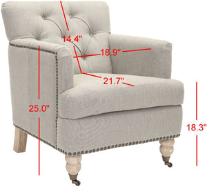 Safavieh Colin Tufted Club Chair - Timeless Accent Piece With Brass Nailhead Trim For Elegant Spaces Stone / Grey HUD8212E