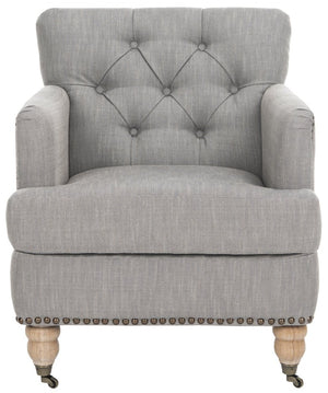 Safavieh Colin Tufted Club Chair - Timeless Accent Piece With Brass Nailhead Trim For Elegant Spaces Stone / Grey HUD8212E