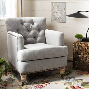 Safavieh Colin Tufted Club Chair - Timeless Accent Piece With Brass Nailhead Trim For Elegant Spaces Stone / Grey HUD8212E