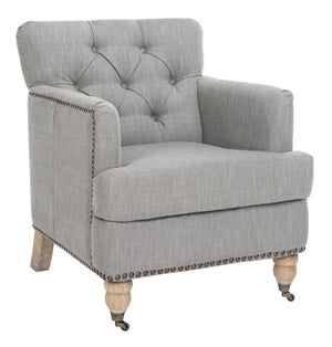 Safavieh Colin Tufted Club Chair - Timeless Accent Piece With Brass Nailhead Trim For Elegant Spaces Stone / Grey HUD8212E