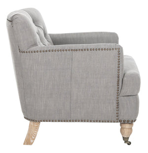 Safavieh Colin Tufted Club Chair - Timeless Accent Piece With Brass Nailhead Trim For Elegant Spaces Stone / Grey HUD8212E