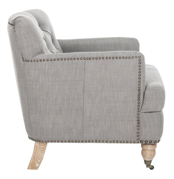 Safavieh Colin Tufted Club Chair - Timeless Accent Piece With Brass Nailhead Trim For Elegant Spaces Stone / Grey HUD8212E
