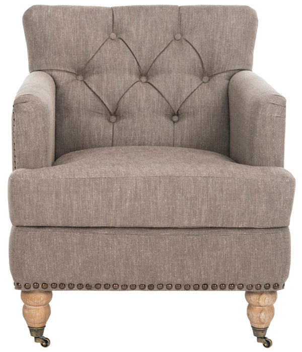 Safavieh Colin Tufted Club Chair with Brass Nail Heads Taupe HUD8212F