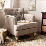 Safavieh Colin Tufted Club Chair with Brass Nail Heads Taupe HUD8212F