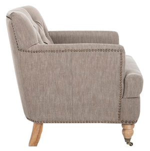 Safavieh Colin Tufted Club Chair with Brass Nail Heads Taupe HUD8212F