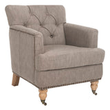 Safavieh Colin Tufted Club Chair with Brass Nail Heads Taupe HUD8212F