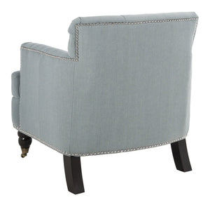 Safavieh Colin Tufted Club Chair - Timeless Accent Piece With Brass Nailhead Trim For Elegant Spaces Sky Blue HUD8212K