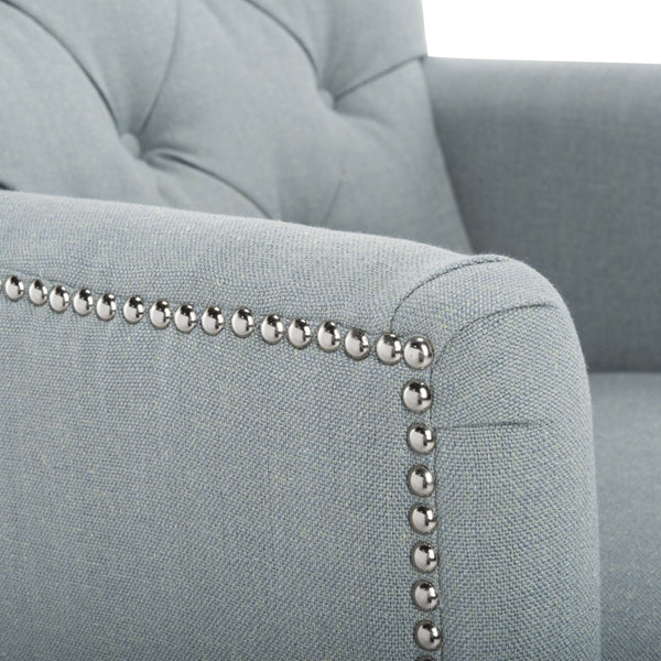 Safavieh Colin Tufted Club Chair - Timeless Accent Piece With Brass Nailhead Trim For Elegant Spaces Sky Blue HUD8212K