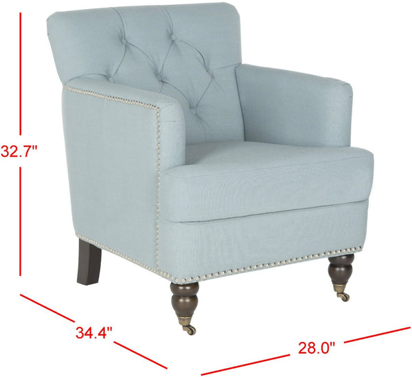 Safavieh Colin Tufted Club Chair - Timeless Accent Piece With Brass Nailhead Trim For Elegant Spaces Sky Blue HUD8212K