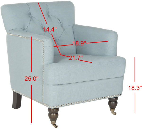 Safavieh Colin Tufted Club Chair - Timeless Accent Piece With Brass Nailhead Trim For Elegant Spaces Sky Blue HUD8212K