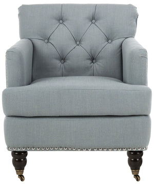 Safavieh Colin Tufted Club Chair - Timeless Accent Piece With Brass Nailhead Trim For Elegant Spaces Sky Blue HUD8212K