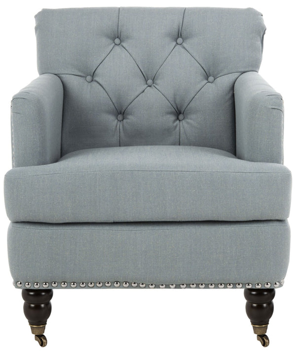 Safavieh Colin Tufted Club Chair - Timeless Accent Piece With Brass Nailhead Trim For Elegant Spaces Sky Blue HUD8212K