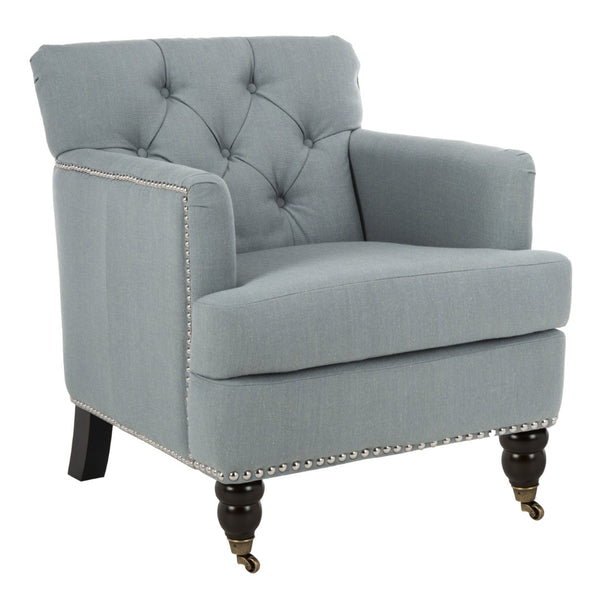 Safavieh Colin Tufted Club Chair - Timeless Accent Piece With Brass Nailhead Trim For Elegant Spaces Sky Blue HUD8212K