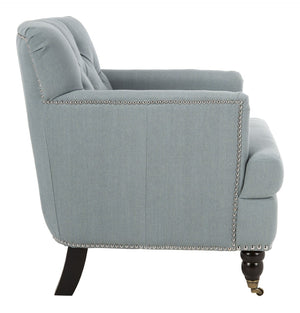 Safavieh Colin Tufted Club Chair - Timeless Accent Piece With Brass Nailhead Trim For Elegant Spaces Sky Blue HUD8212K