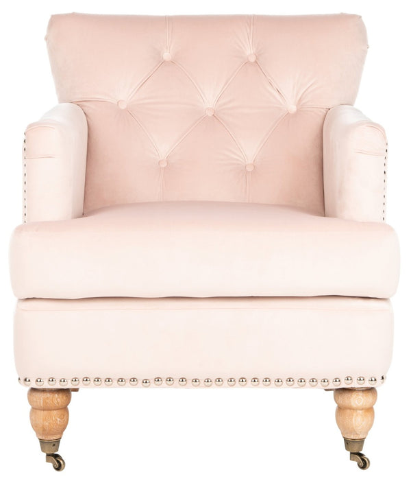 Safavieh Colin Tufted Club Chair - Timeless Accent Piece With Brass Nailhead Trim For Elegant Spaces Blush / White Washed HUD8212L