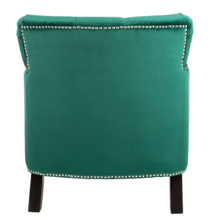 Safavieh Colin Tufted Club Chair - Luxurious Emerald Green Velvet With Timeless Design & Sturdy Espresso Legs HUD8212M
